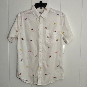 LGBTQIA+ Pride Flag Small Sonoma Community White Short Sleeve Button Up Shirt NW